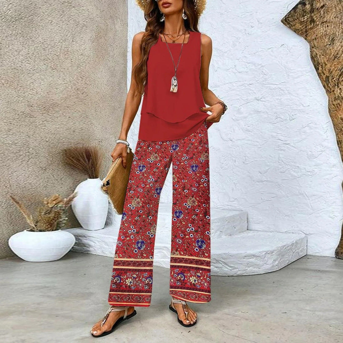 Analy - Conjunto de Top Sin Mangas y Pantalón Ancho