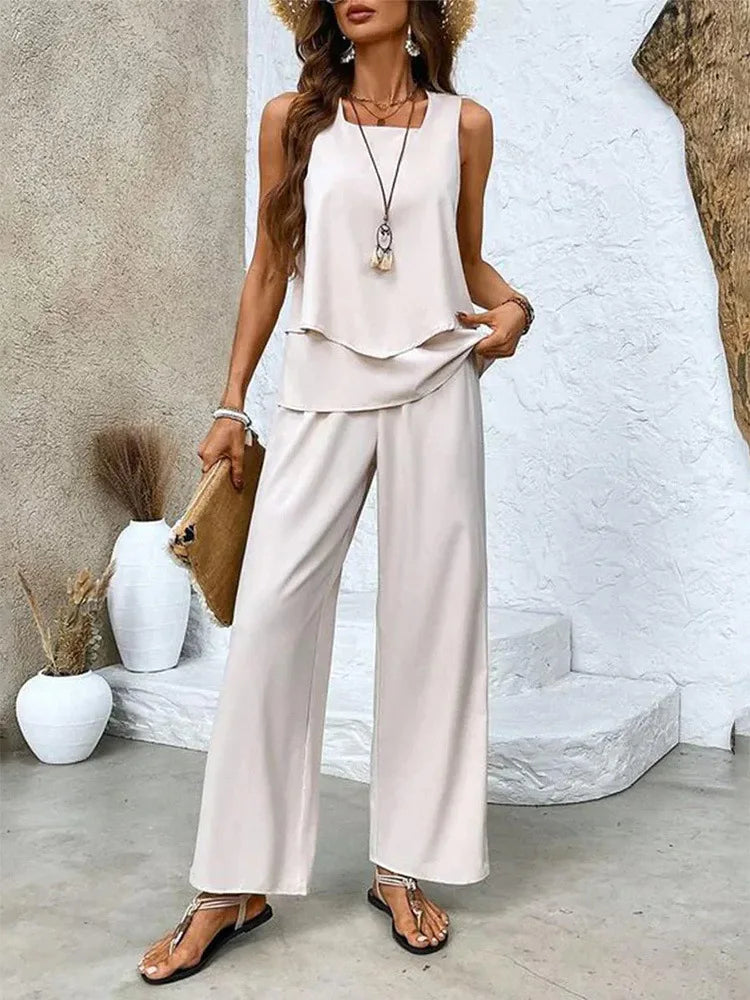Analy - Conjunto de Top Sin Mangas y Pantalón Ancho
