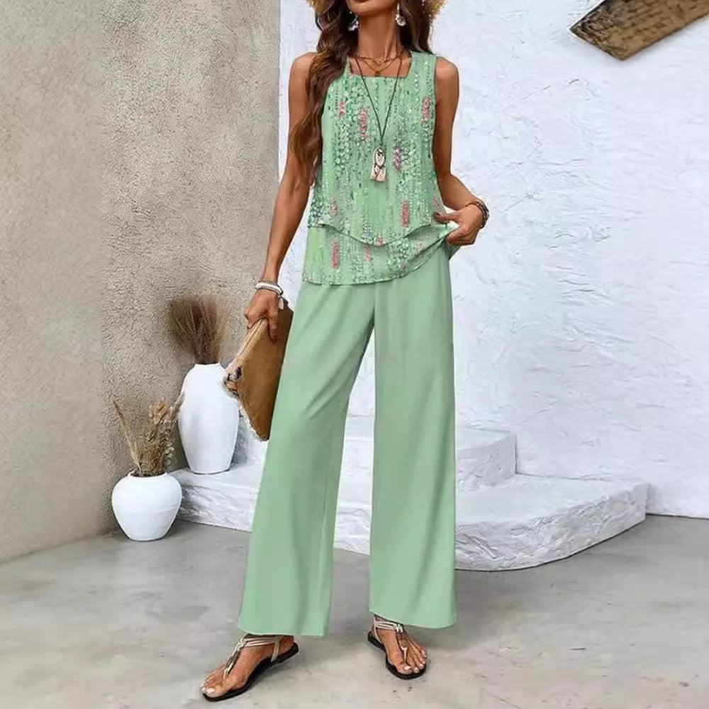 Analy - Conjunto de Top Sin Mangas y Pantalón Ancho