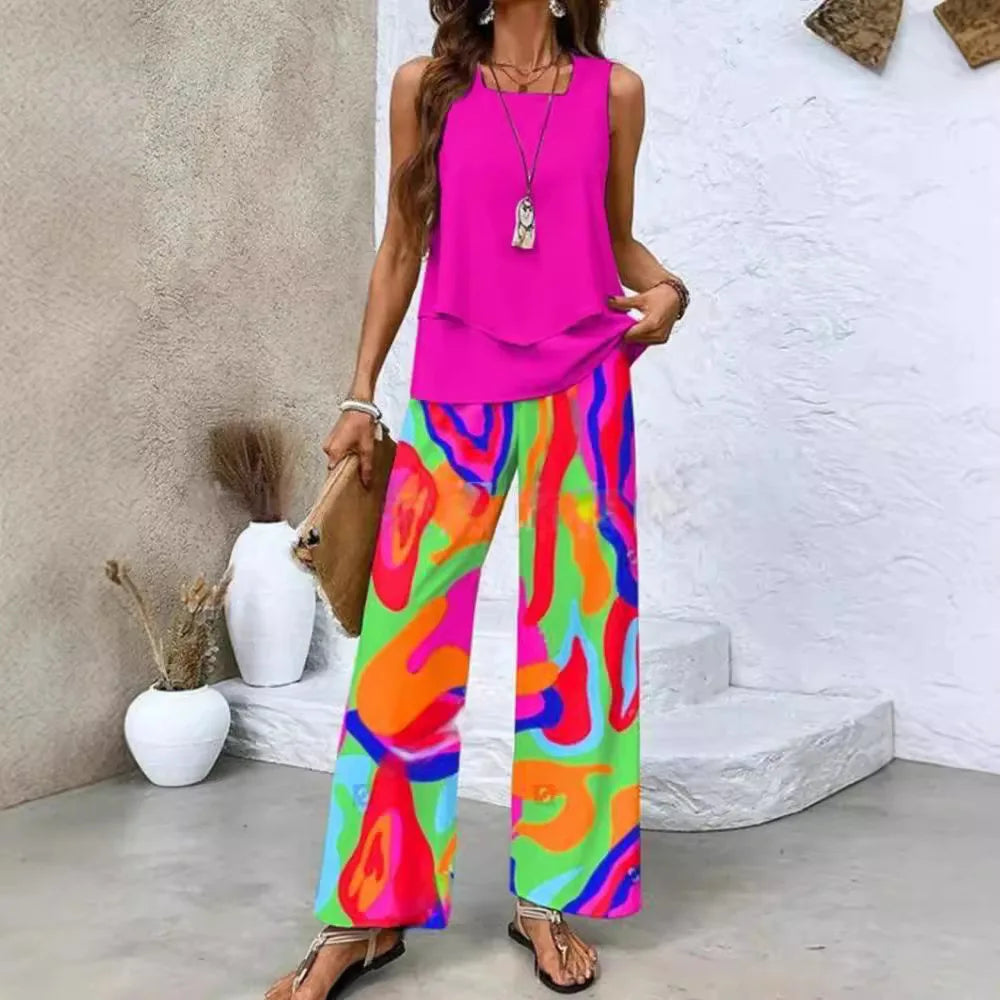Analy - Conjunto de Top Sin Mangas y Pantalón Ancho