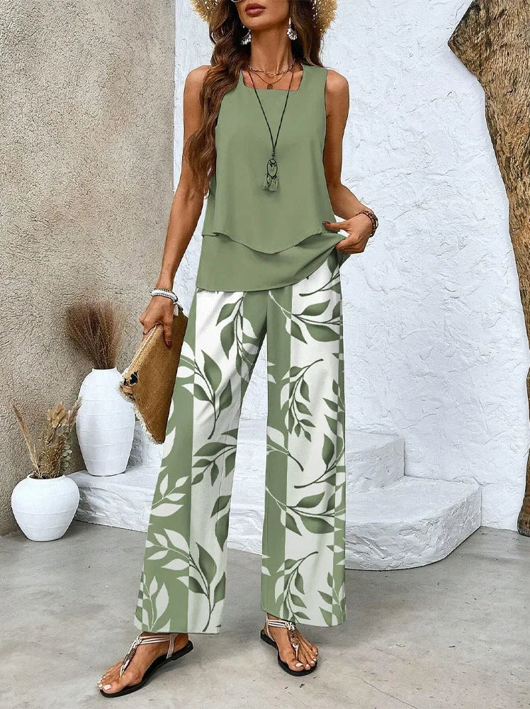Analy - Conjunto de Top Sin Mangas y Pantalón Ancho
