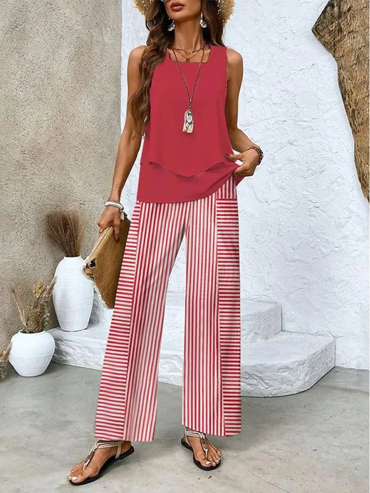 Analy - Conjunto de Top Sin Mangas y Pantalón Ancho