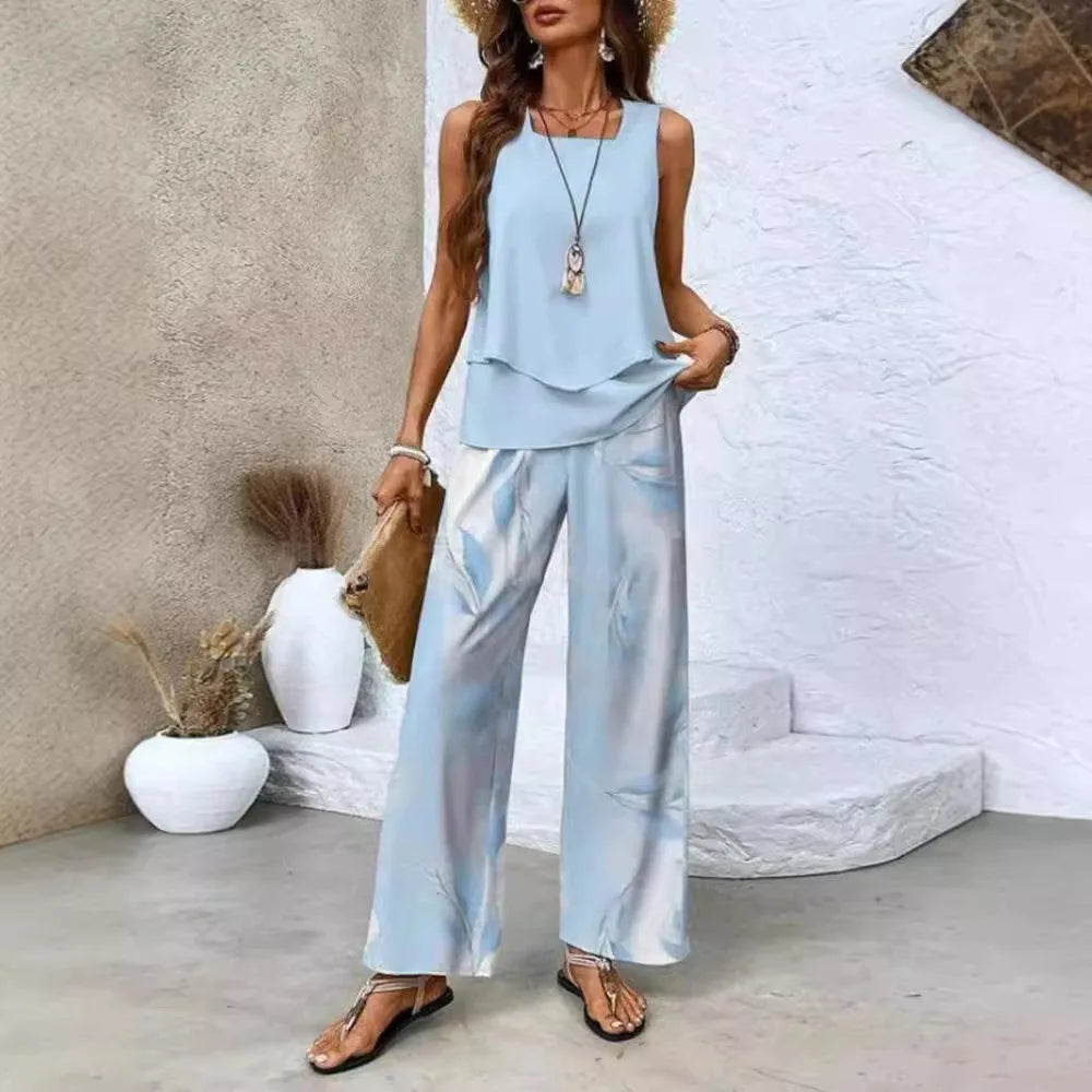 Analy - Conjunto de Top Sin Mangas y Pantalón Ancho