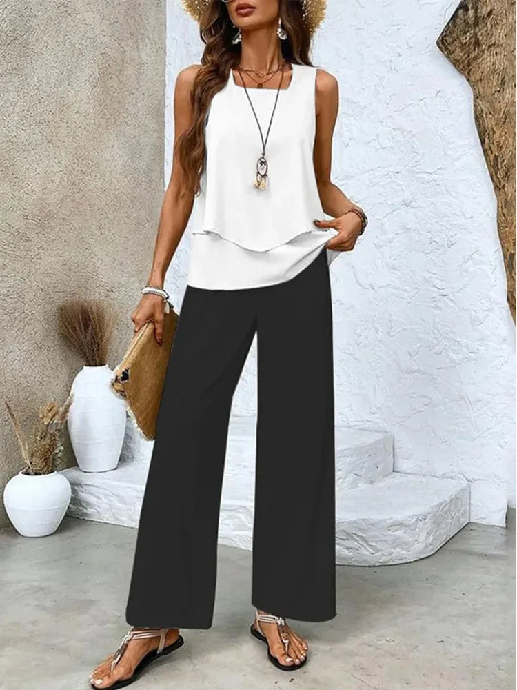 Analy - Conjunto de Top Sin Mangas y Pantalón Ancho