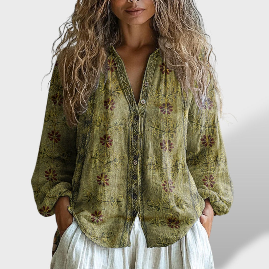 Ámbar Blusa Vintage Hojas