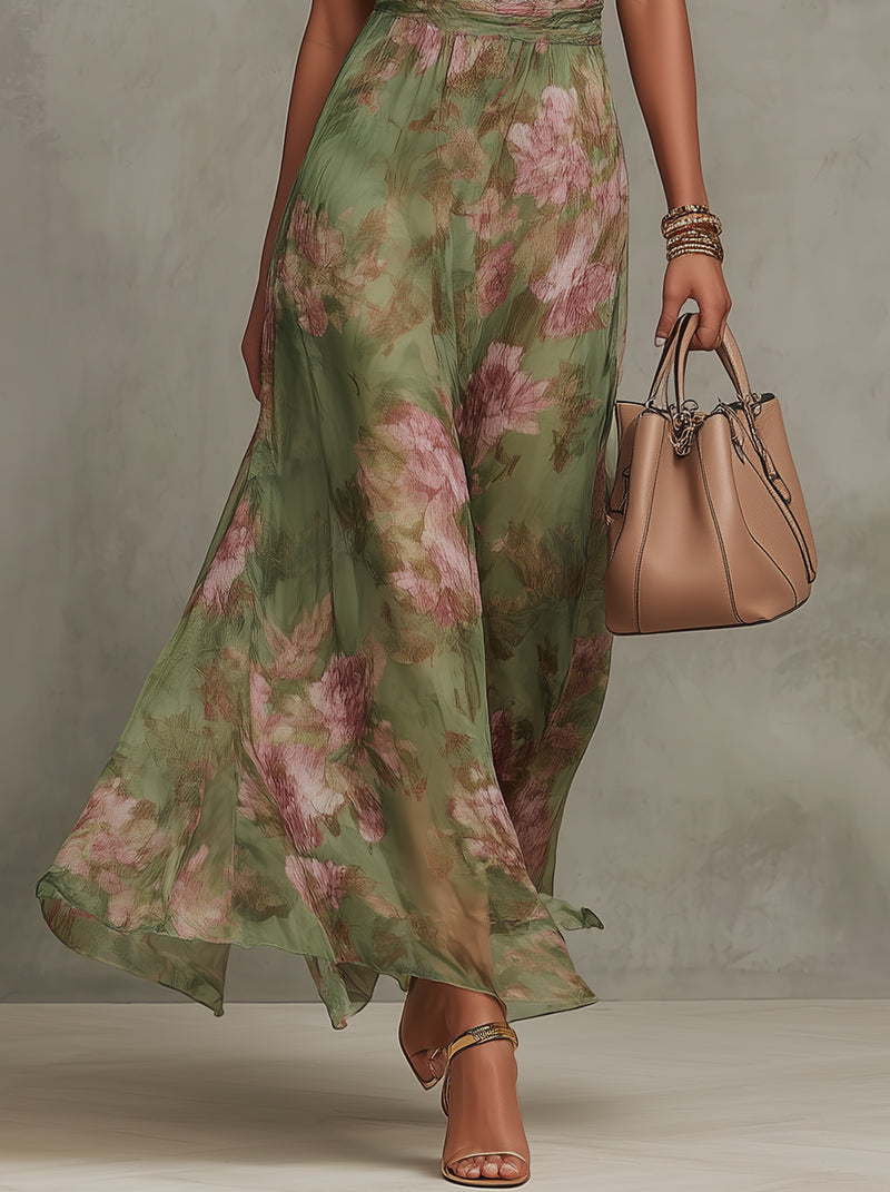Serena — Elegante vestido largo de gasa con escote halter