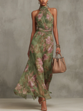 Serena — Elegante vestido largo de gasa con escote halter