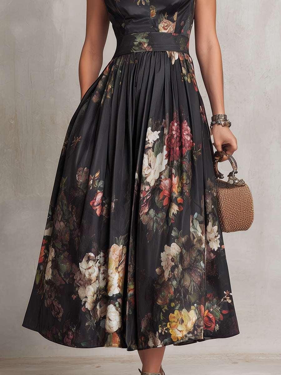 Vestido Midi Violetta Satén Floral