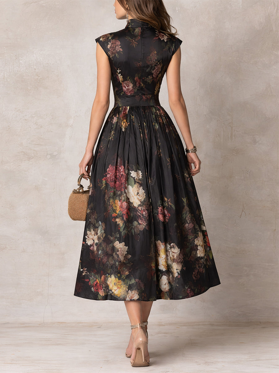 Vestido Midi Violetta Satén Floral