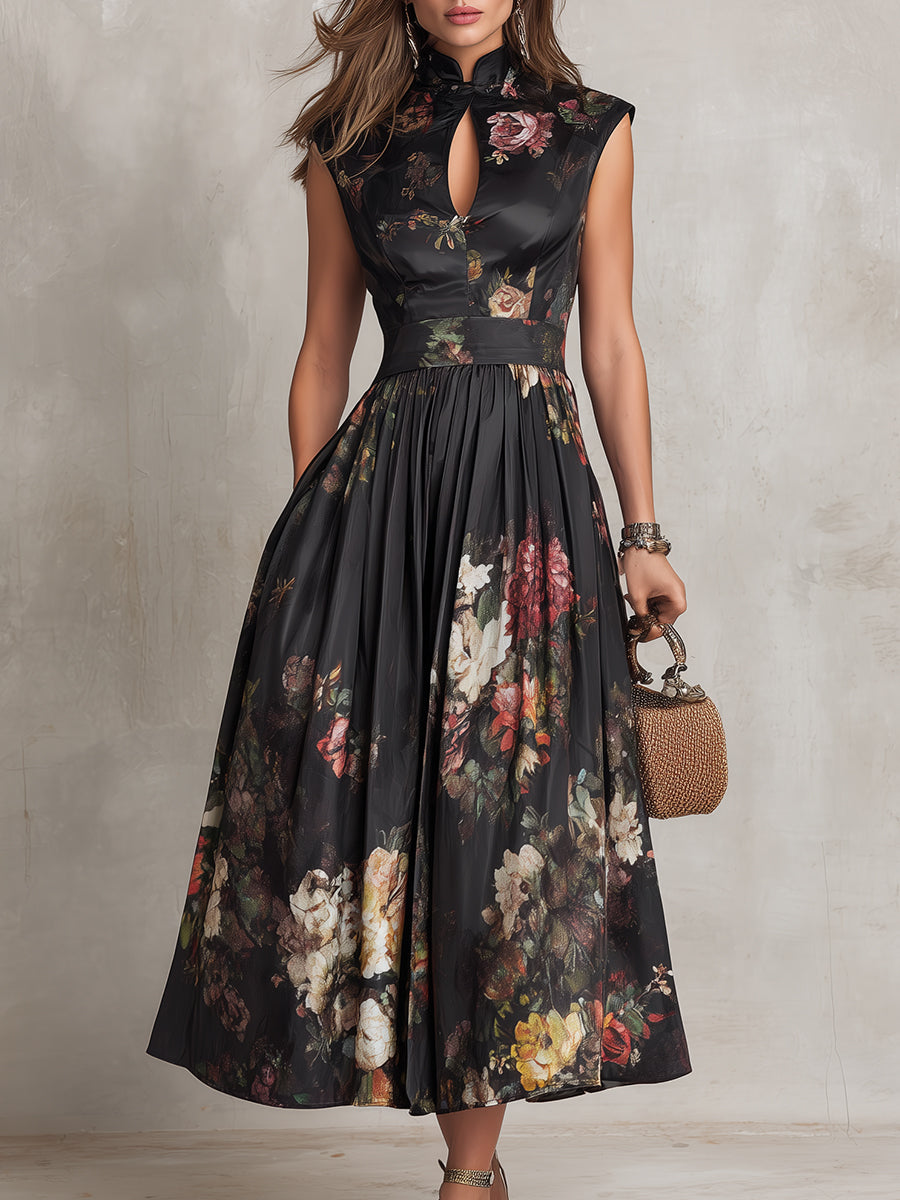 Vestido Midi Violetta Satén Floral