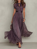 Vestido largo elegante de gasa morada Flavia con aberturas