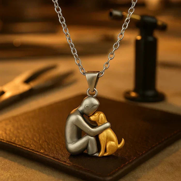 Colgante "Amistad Eterna" – Símbolo del amor entre una mujer, hombre y un perro