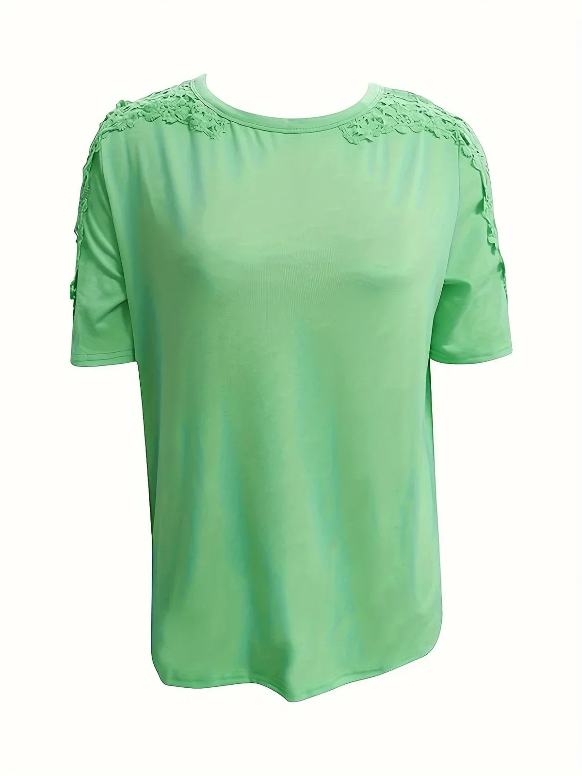 Ancuta - Elegante Verano Manga Corta Playera Con Encaje