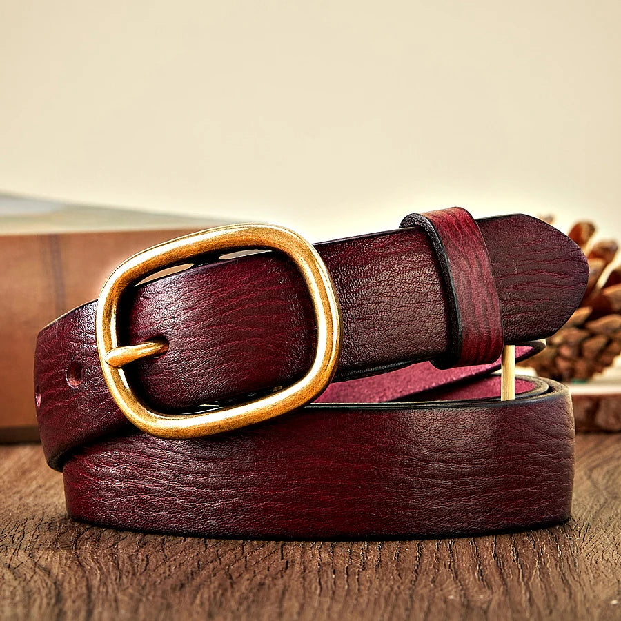 Cinturón de Piel Auténtica Hebilla Cobre