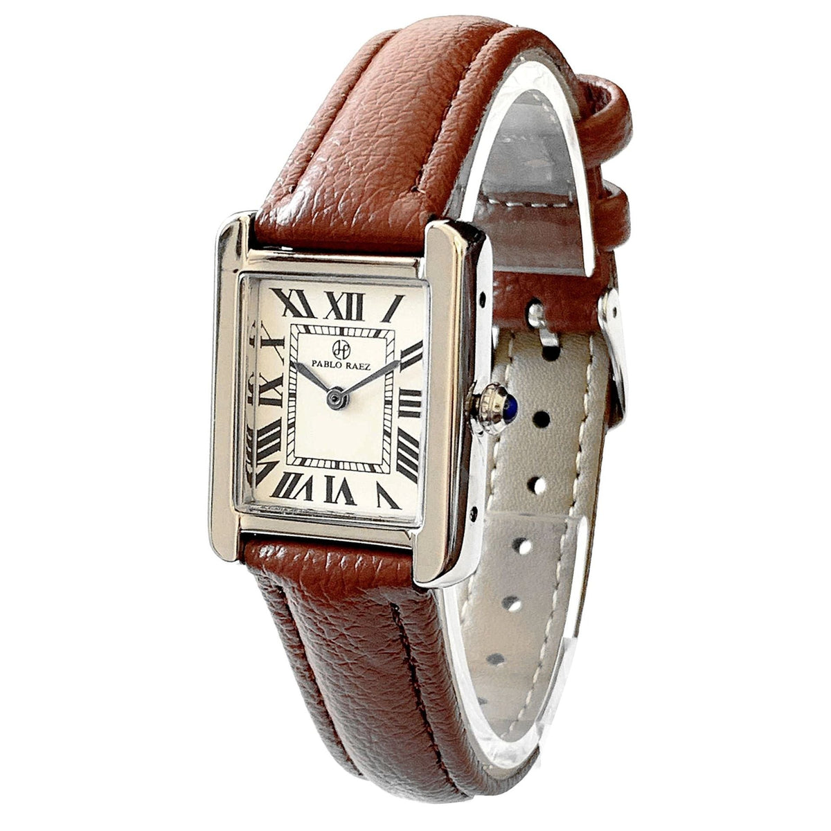 Reloj de cuarzo con correa, esfera rectangular y escala romana