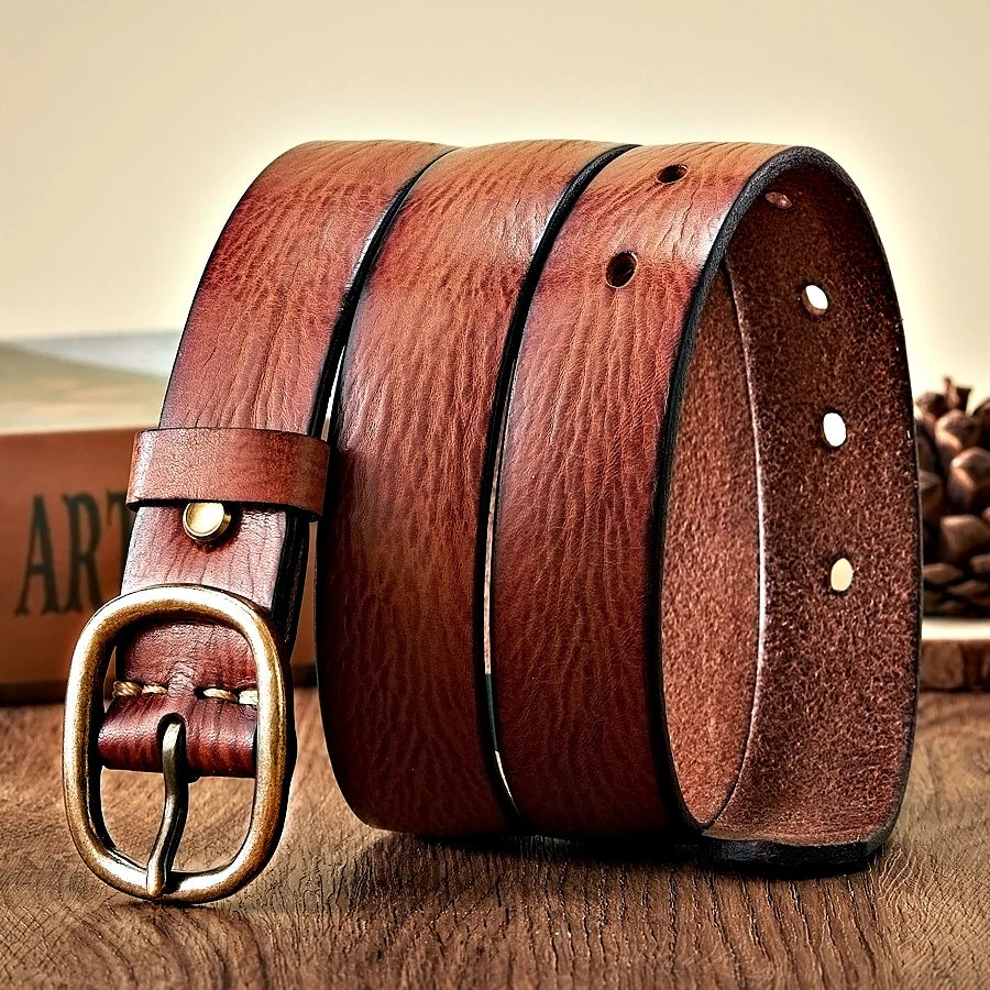 Cinturón de Piel Auténtica Hebilla Cobre