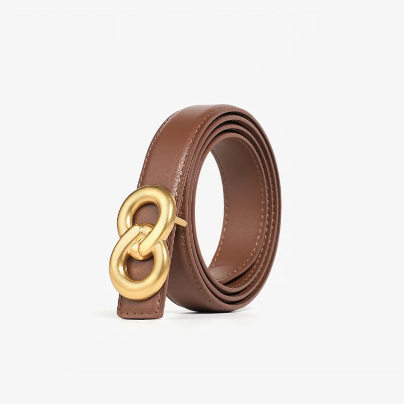 Cinturón Fino de Piel Mujer Hebilla Cobre