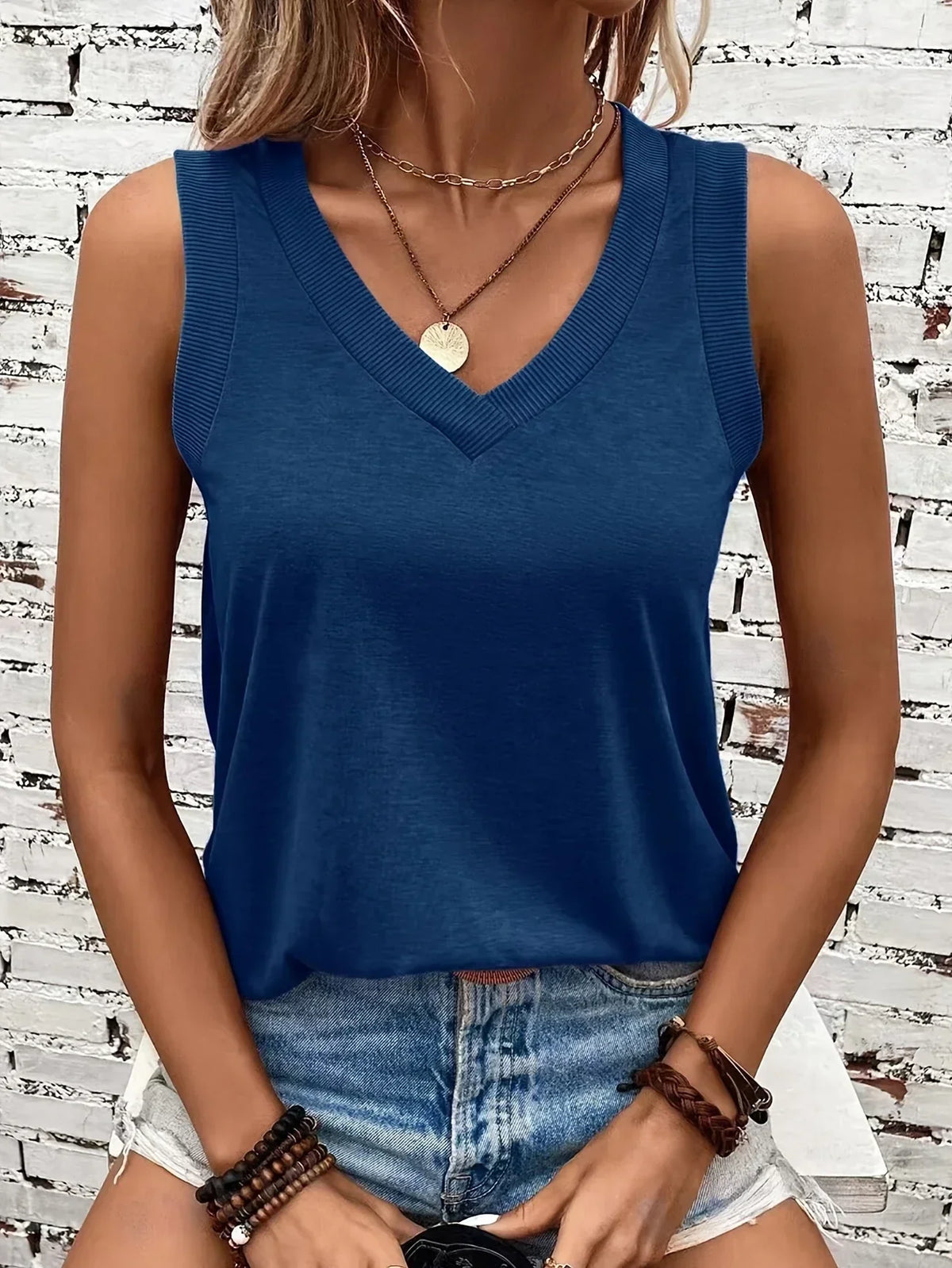Analia - Top Transpirable Con Cuello En V Y Sin Mangas