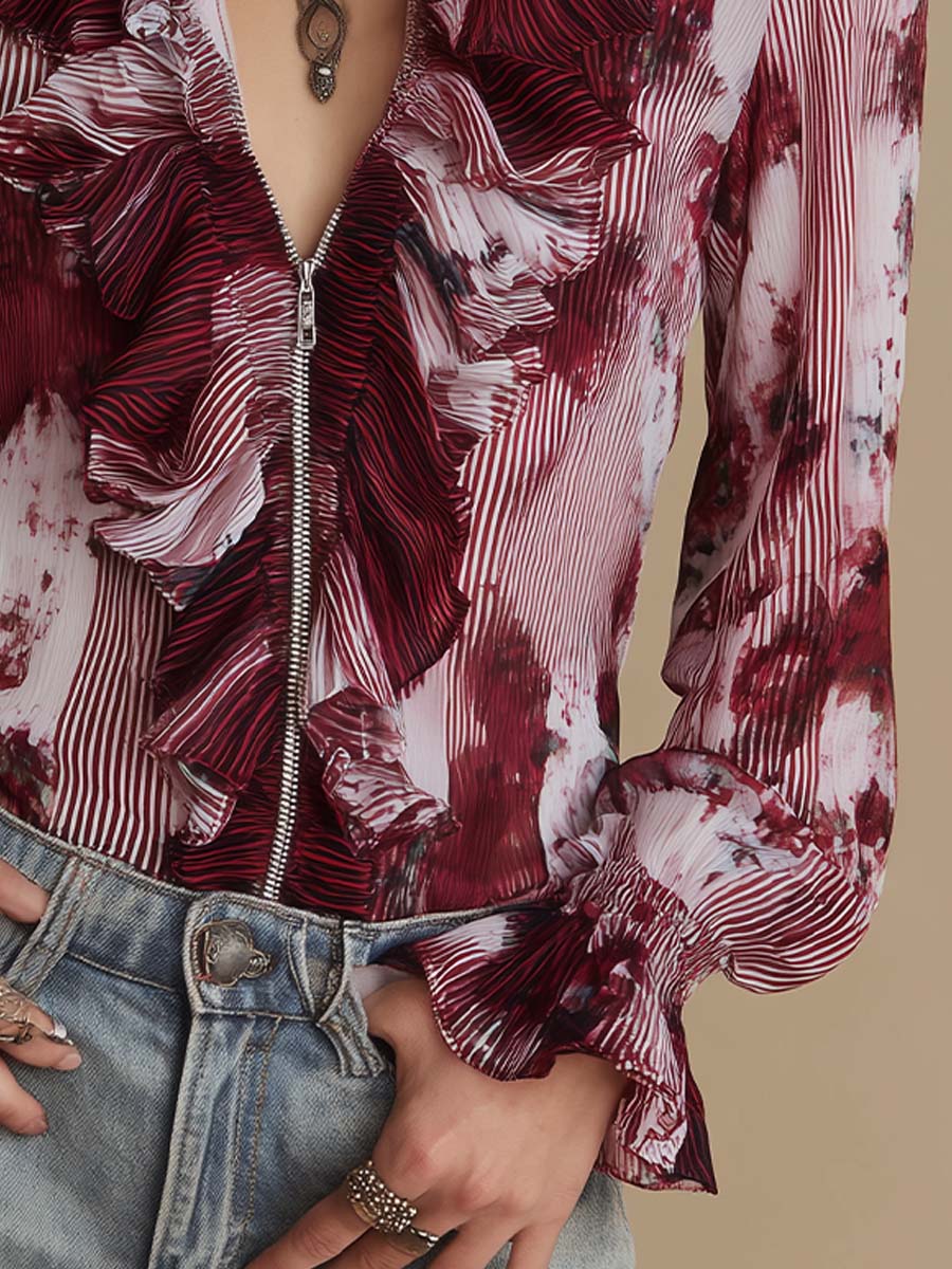 Blusa de Gasa Floral Vino Vintage