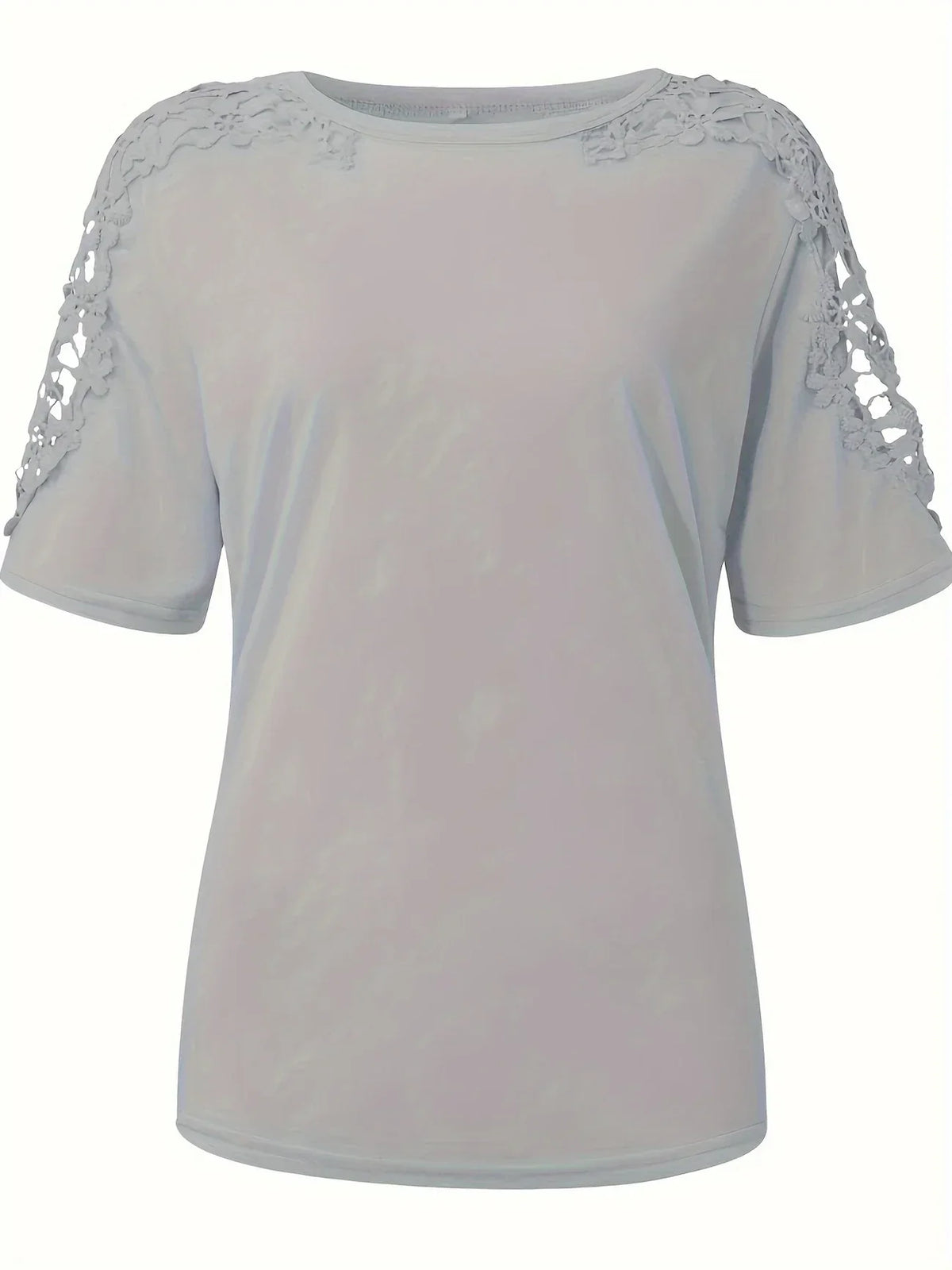 Ancuta - Elegante Verano Manga Corta Playera Con Encaje