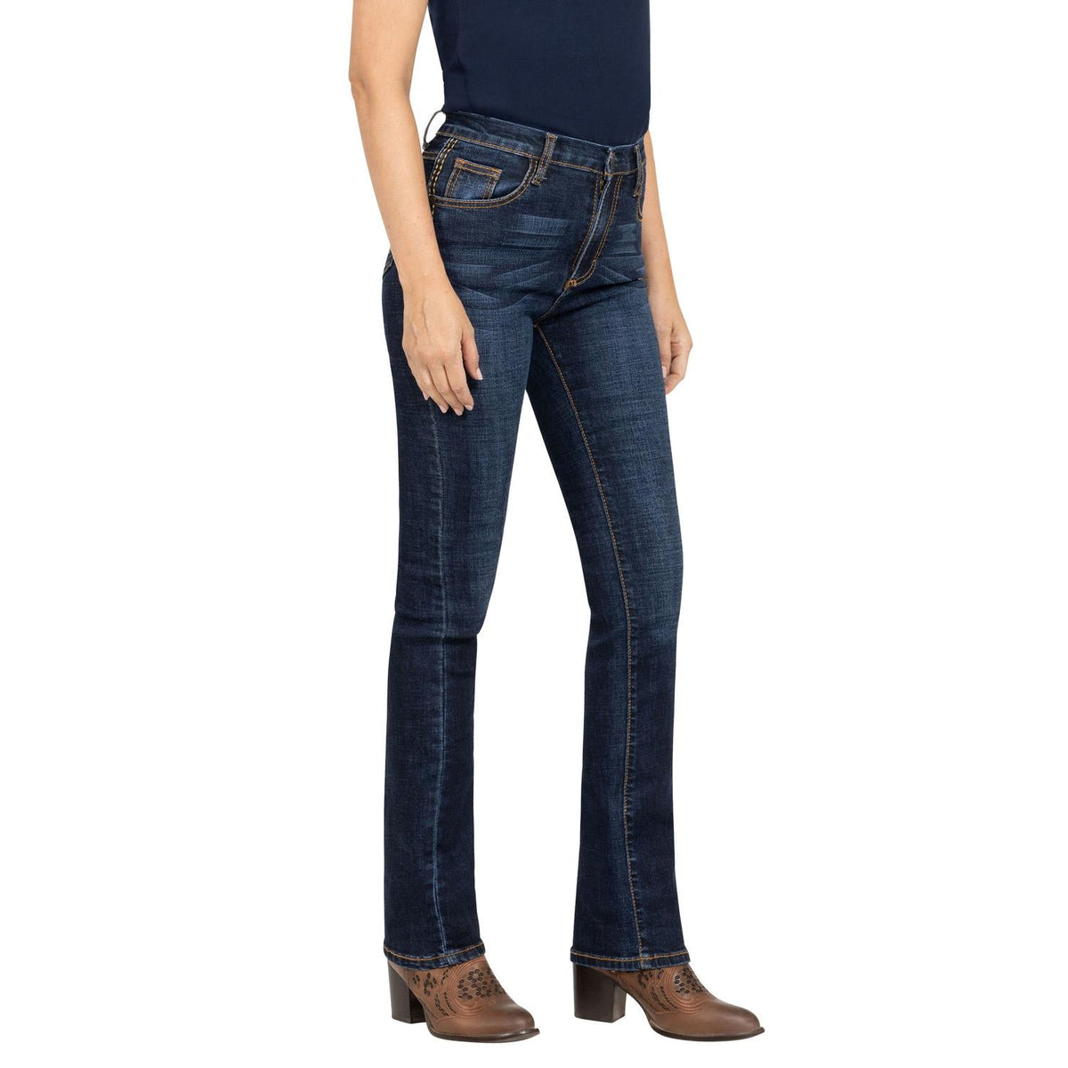 Jeans Mujer Tiro Alto Corte Bota Índigo
