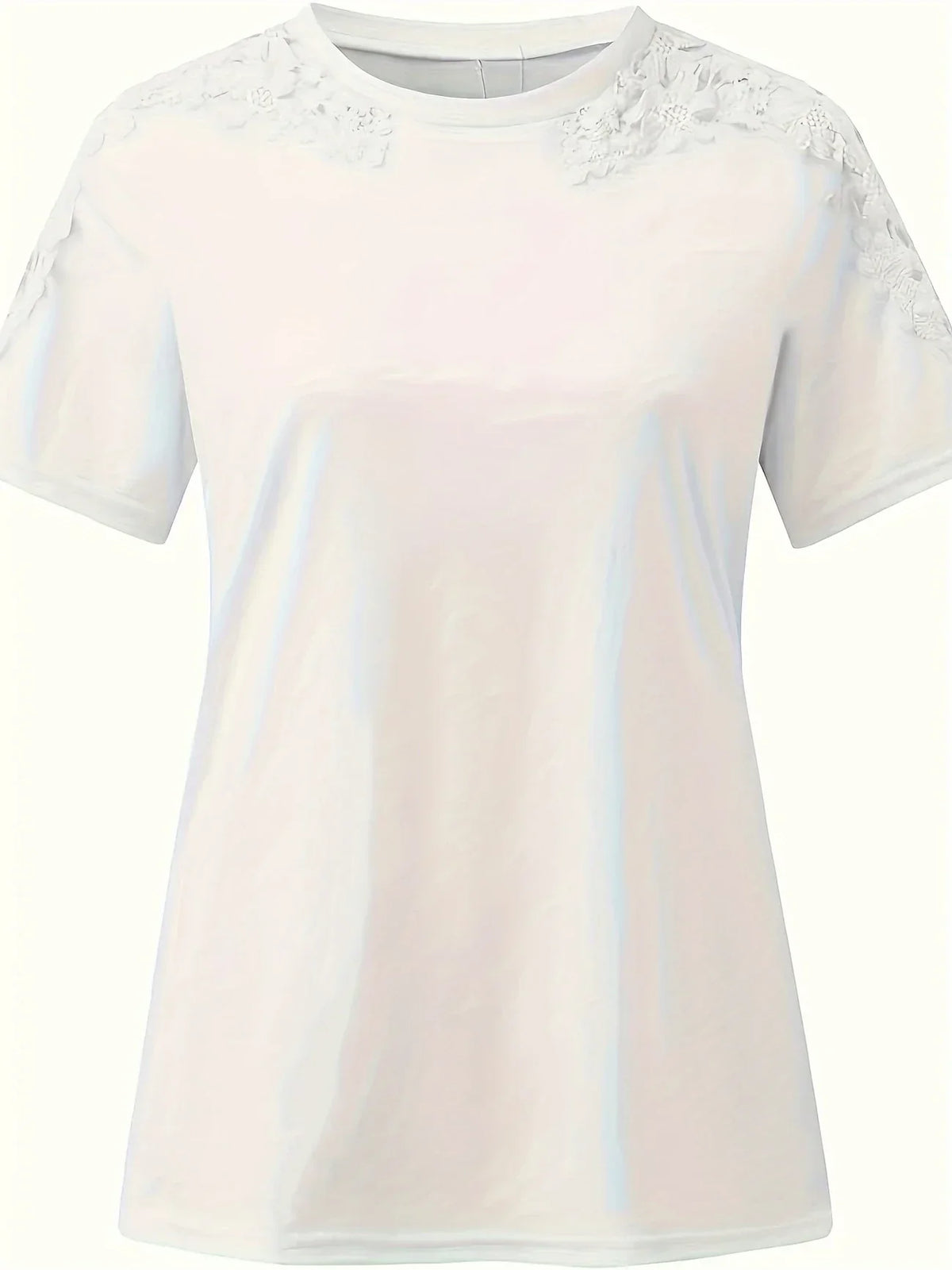 Ancuta - Elegante Verano Manga Corta Playera Con Encaje
