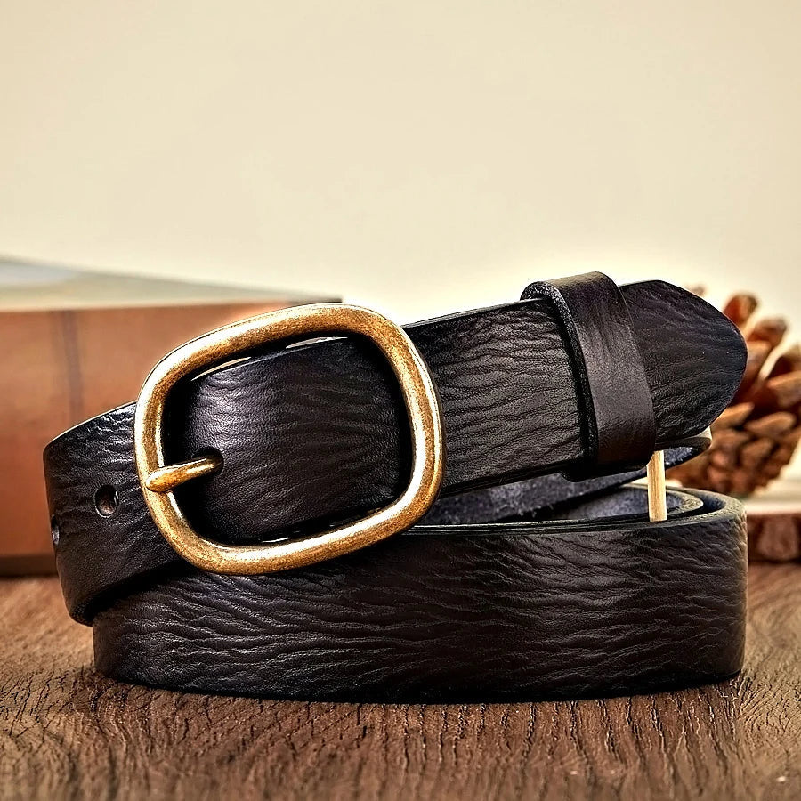 Cinturón de Piel Auténtica Hebilla Cobre