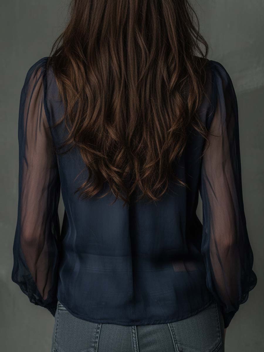 Blusa de Gasa Transparente con Cierre Frontal
