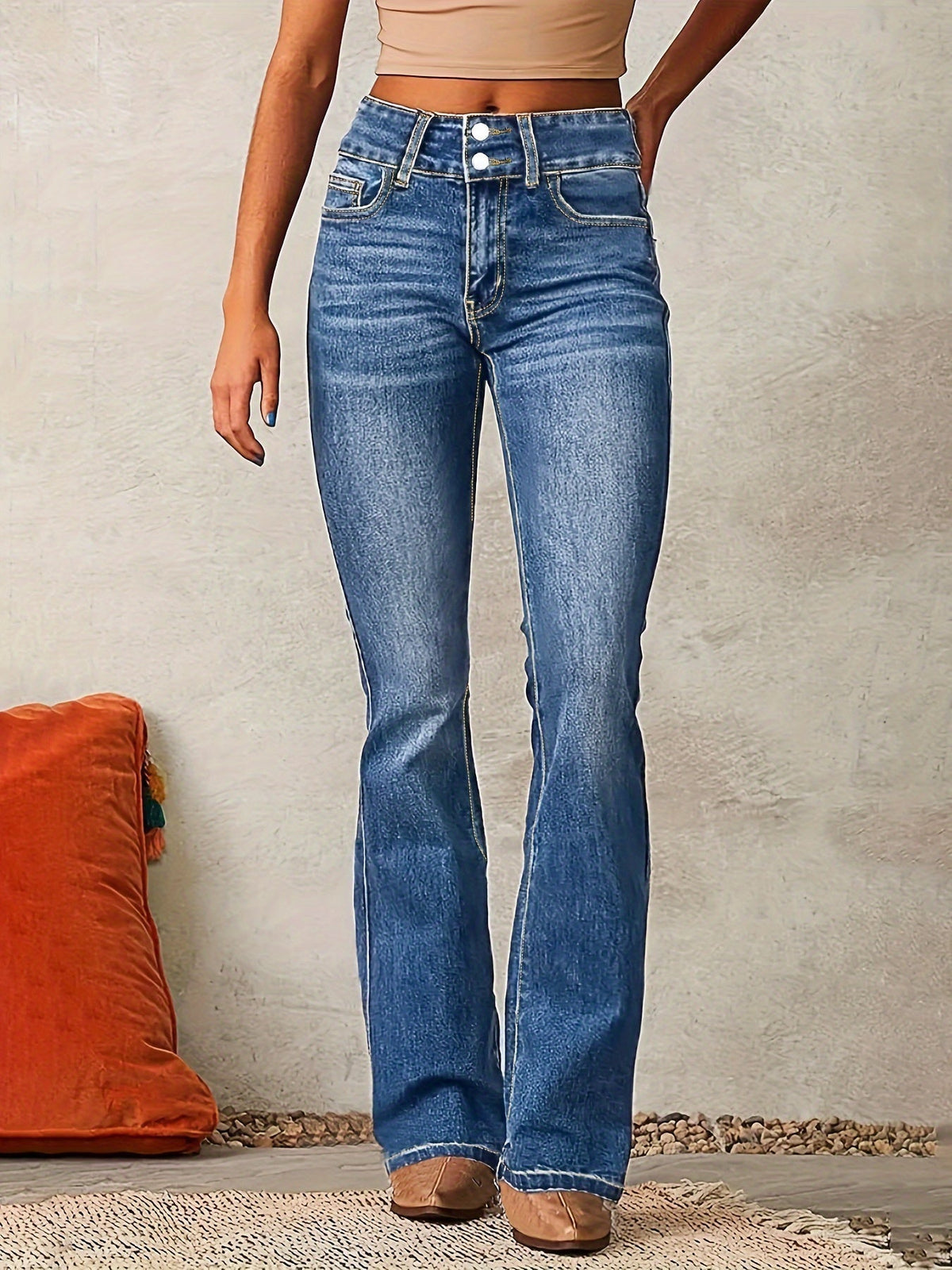 Andiara - Jeans Acampanados De Cintura Alta