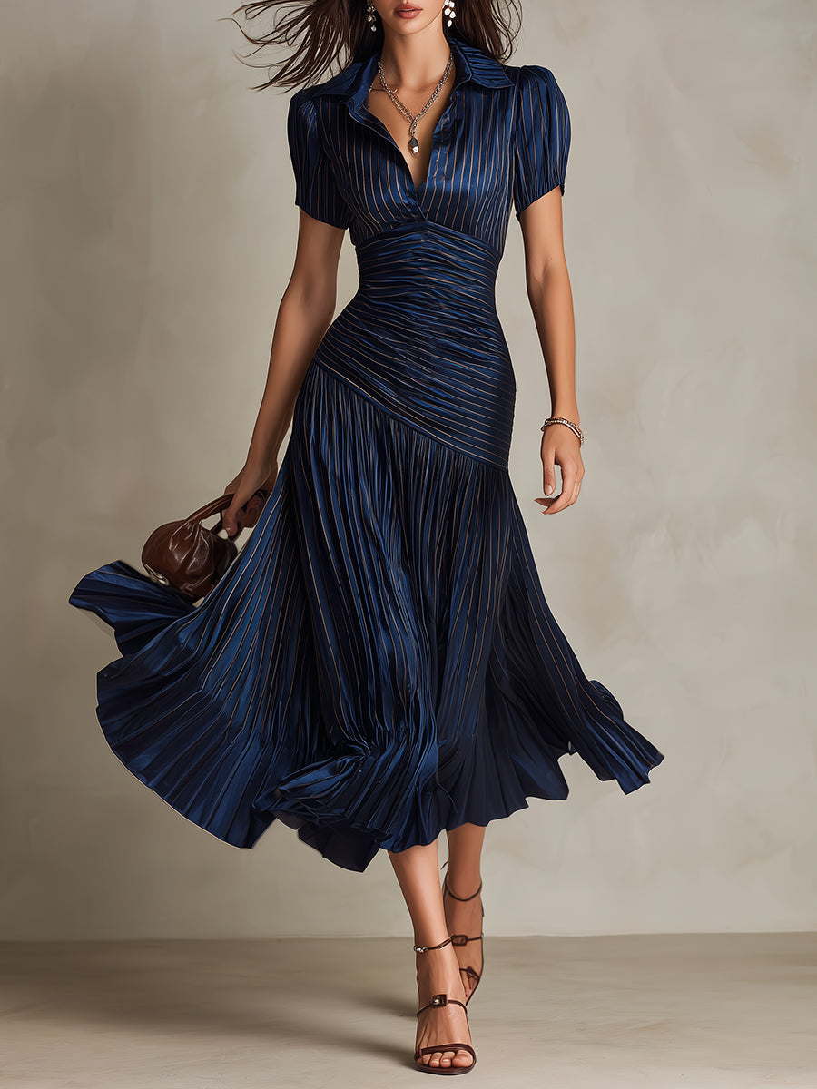 Vestido midi de satén a rayas estilo retro Adriana