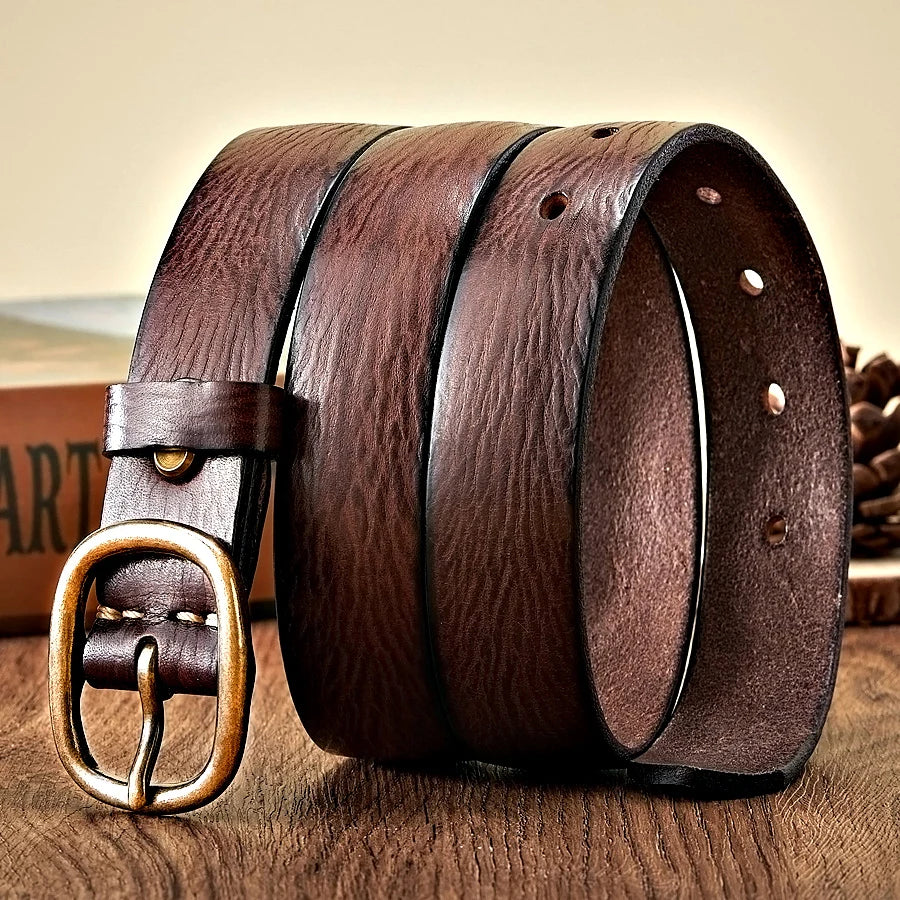 Cinturón de Piel Auténtica Hebilla Cobre