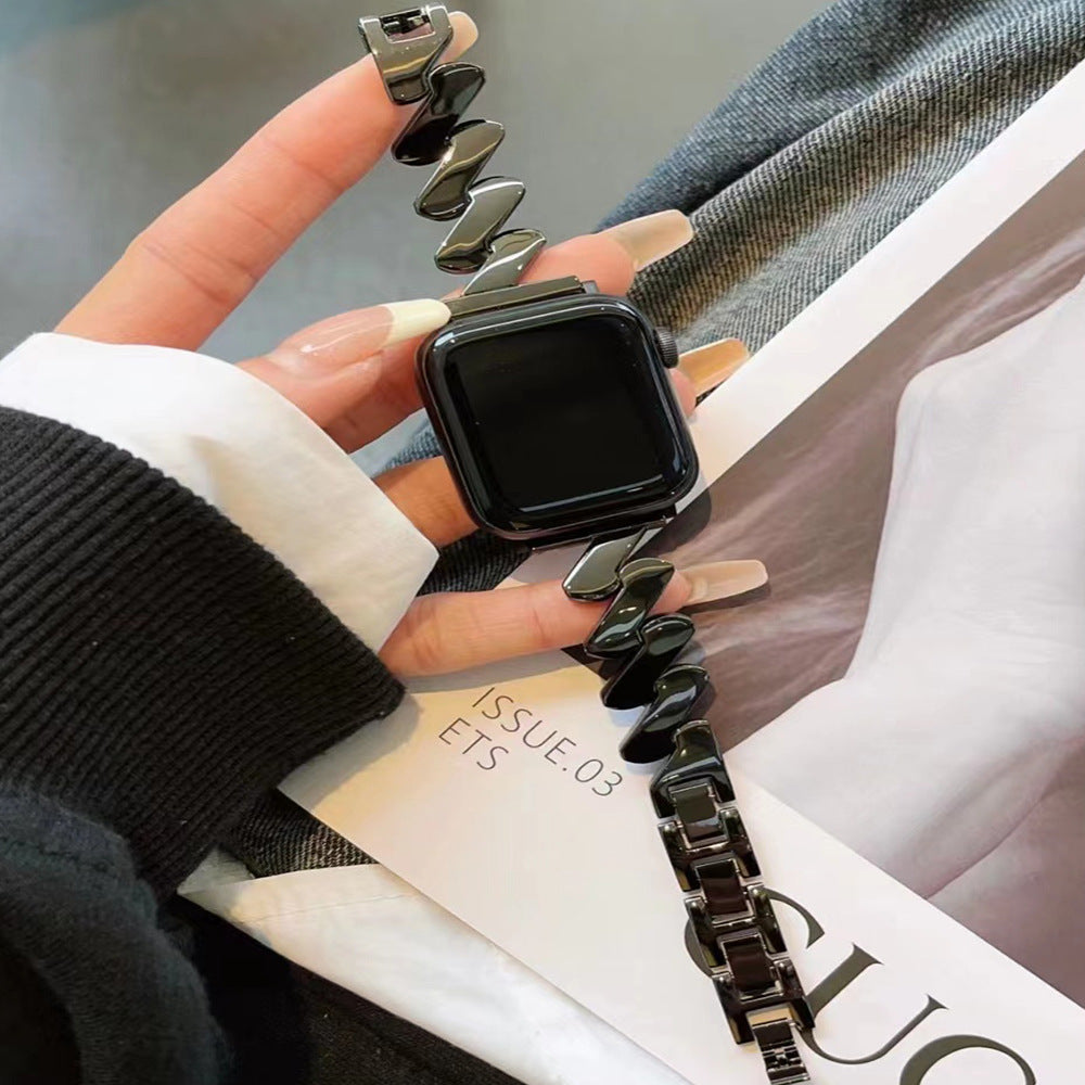 Correa de reloj de seda con diseño de ondas y forma de Z de acero