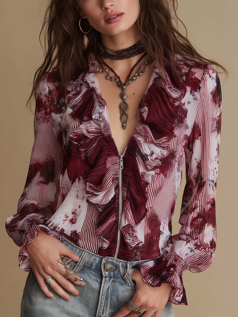 Blusa de Gasa Floral Vino Vintage