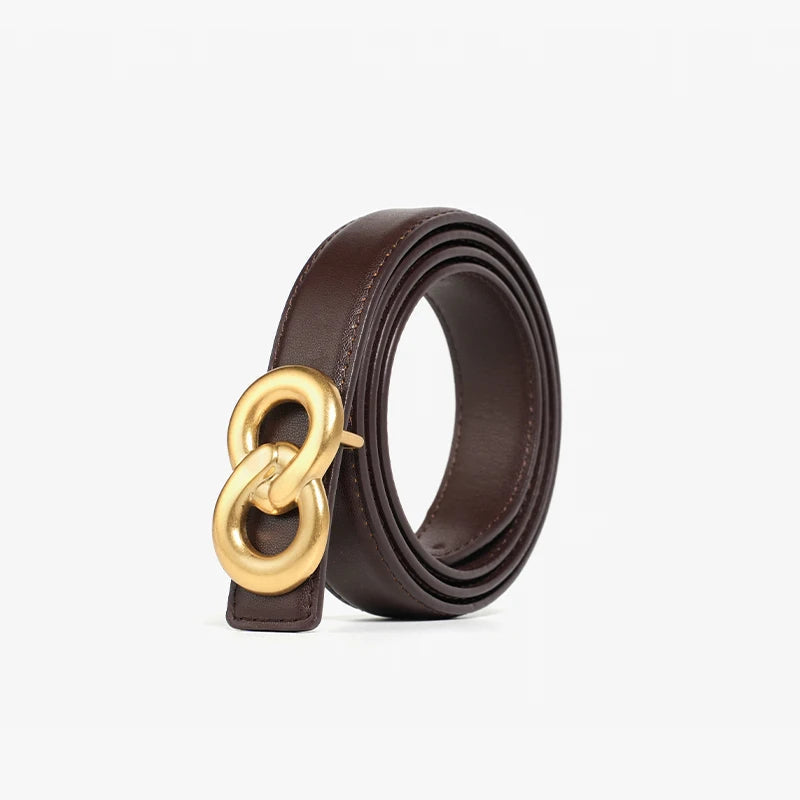 Cinturón Fino de Piel Mujer Hebilla Cobre
