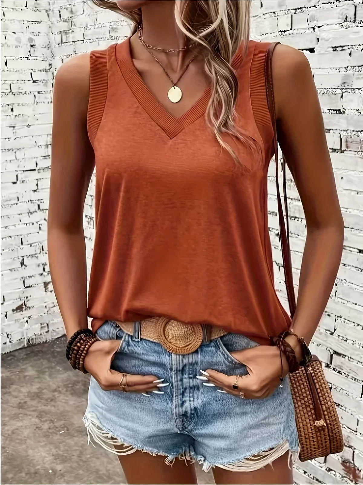 Analia - Top Transpirable Con Cuello En V Y Sin Mangas