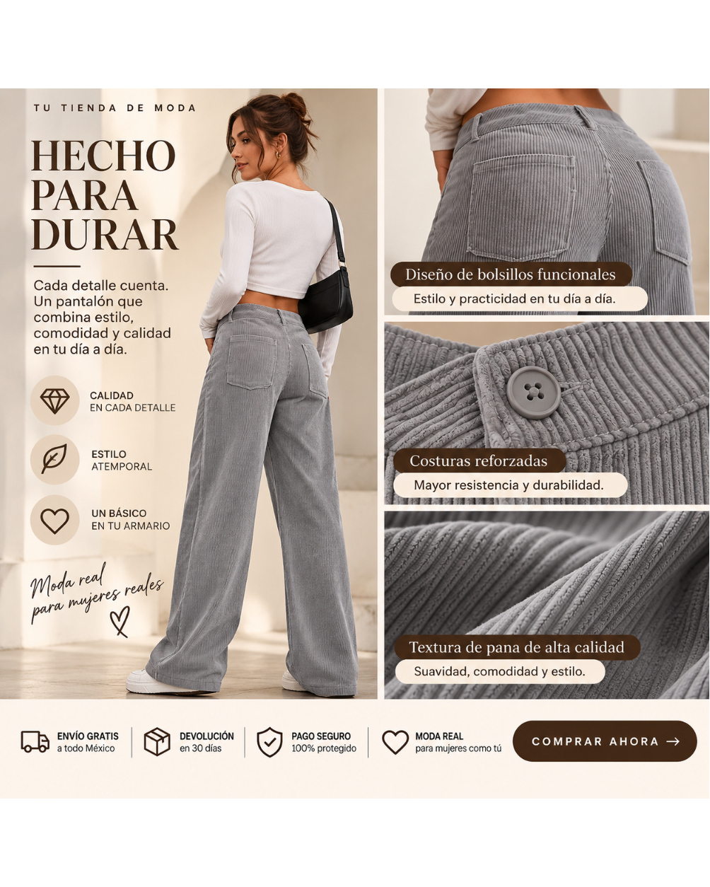 Pantalón Ancho Relajado para Mujer