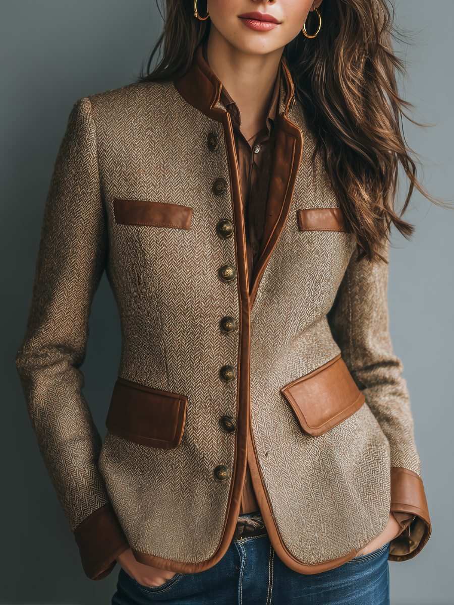 Chamarra de Tweed Vintage con Ribetes