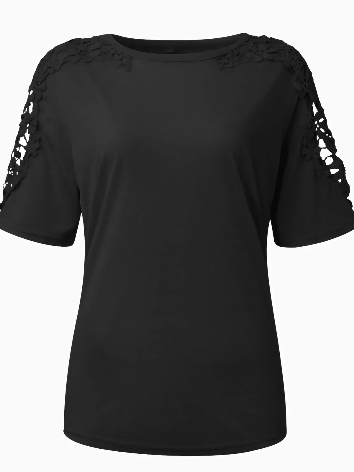 Ancuta - Elegante Verano Manga Corta Playera Con Encaje
