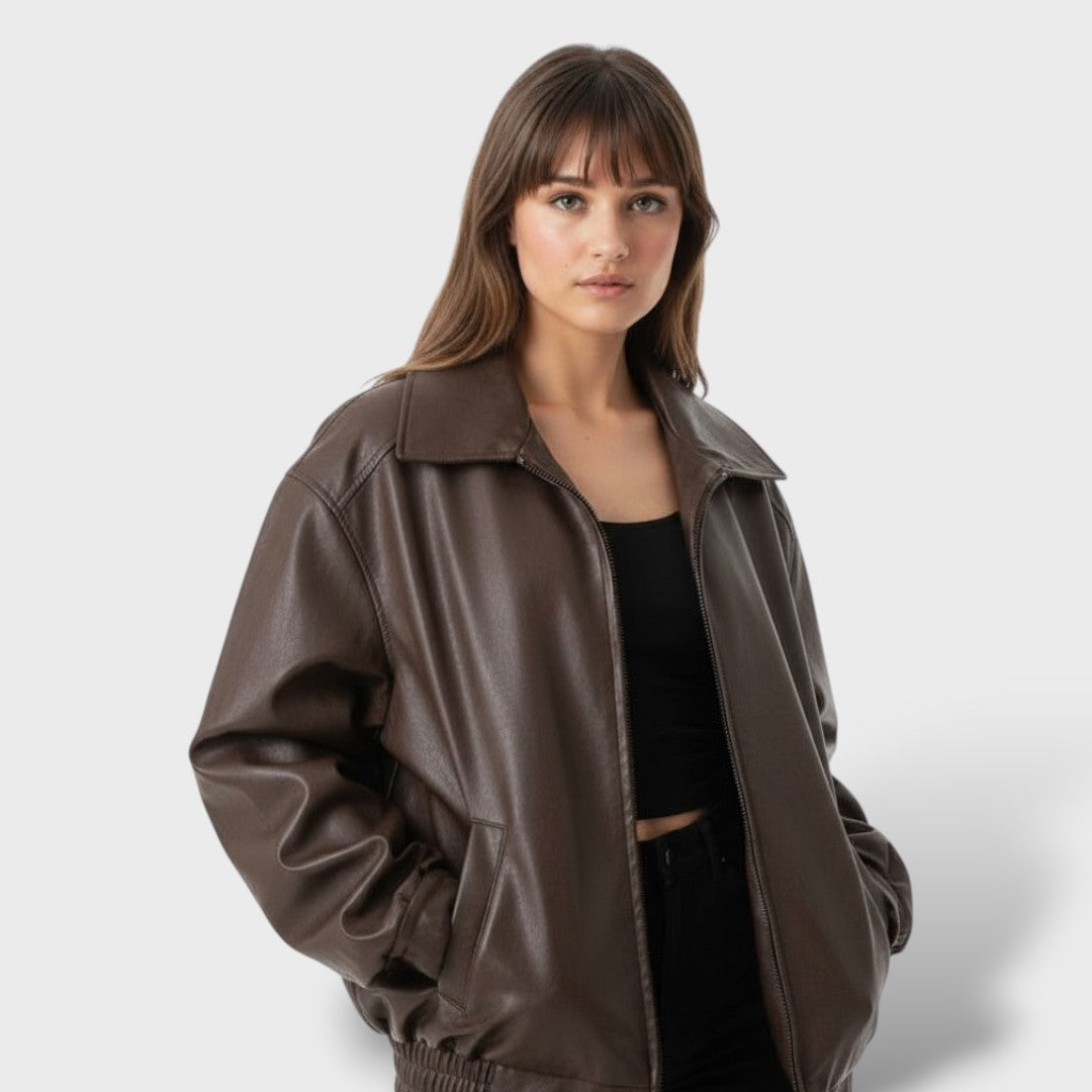 Chamarra Elegante de Cuero Sintético Oversized