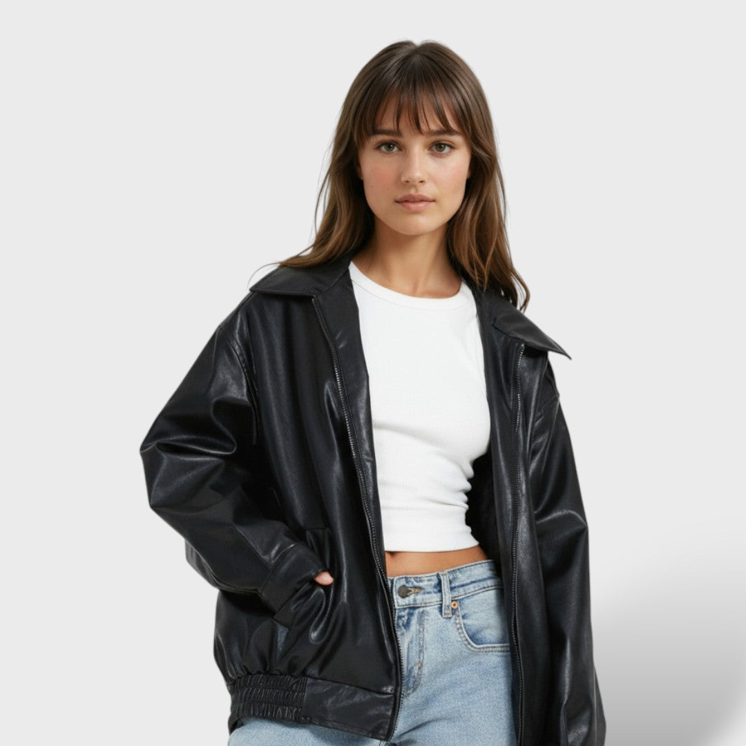 Chamarra Elegante de Cuero Sintético Oversized