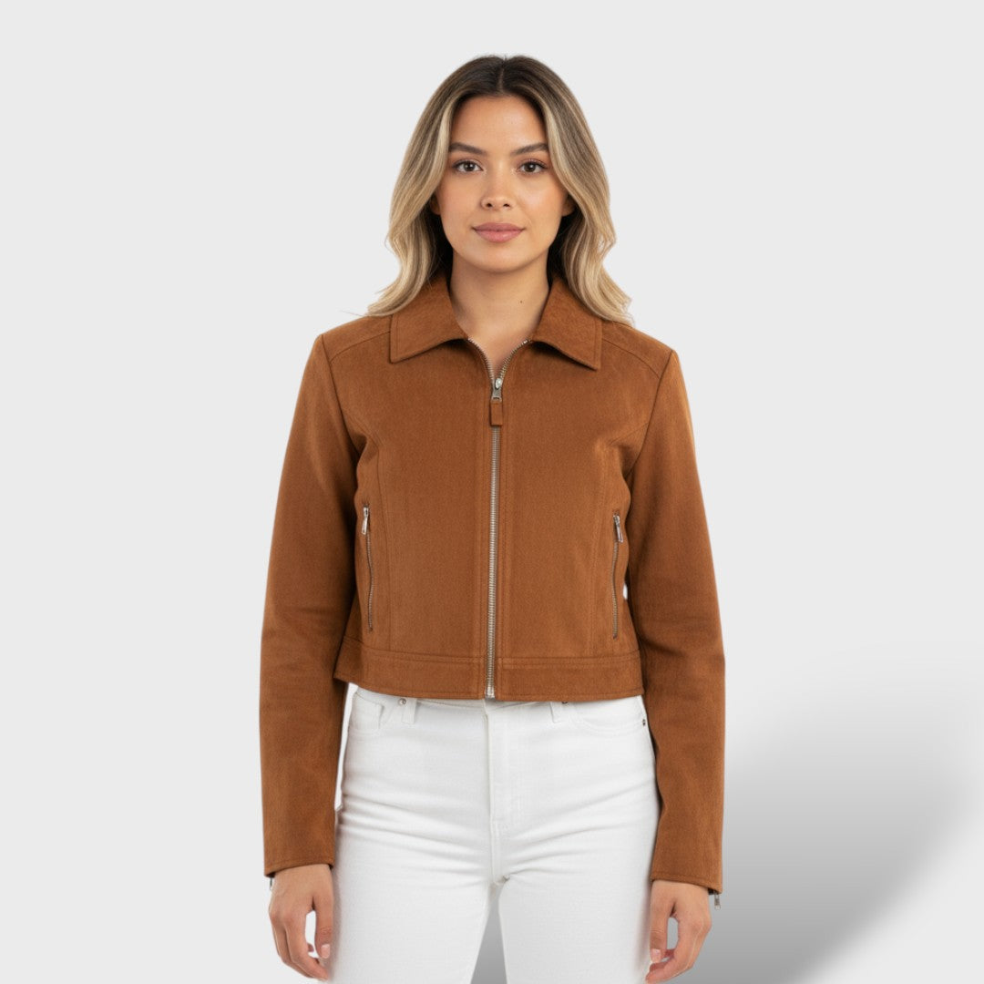 Chamarra corta de gamuza vintage mujer