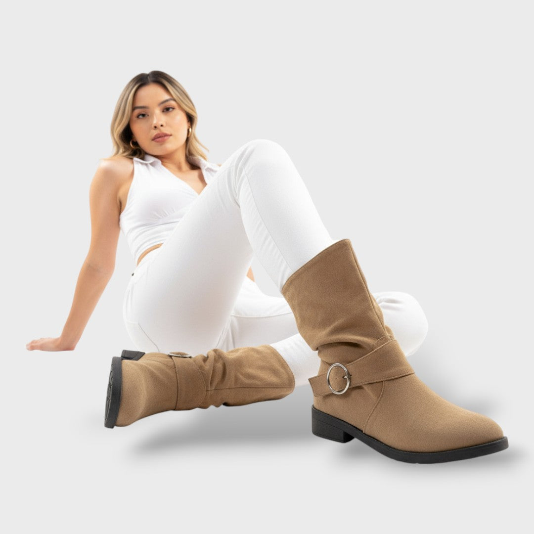 Botines de Gamuza Sintética con Tacón Grueso Estilo Cowboy