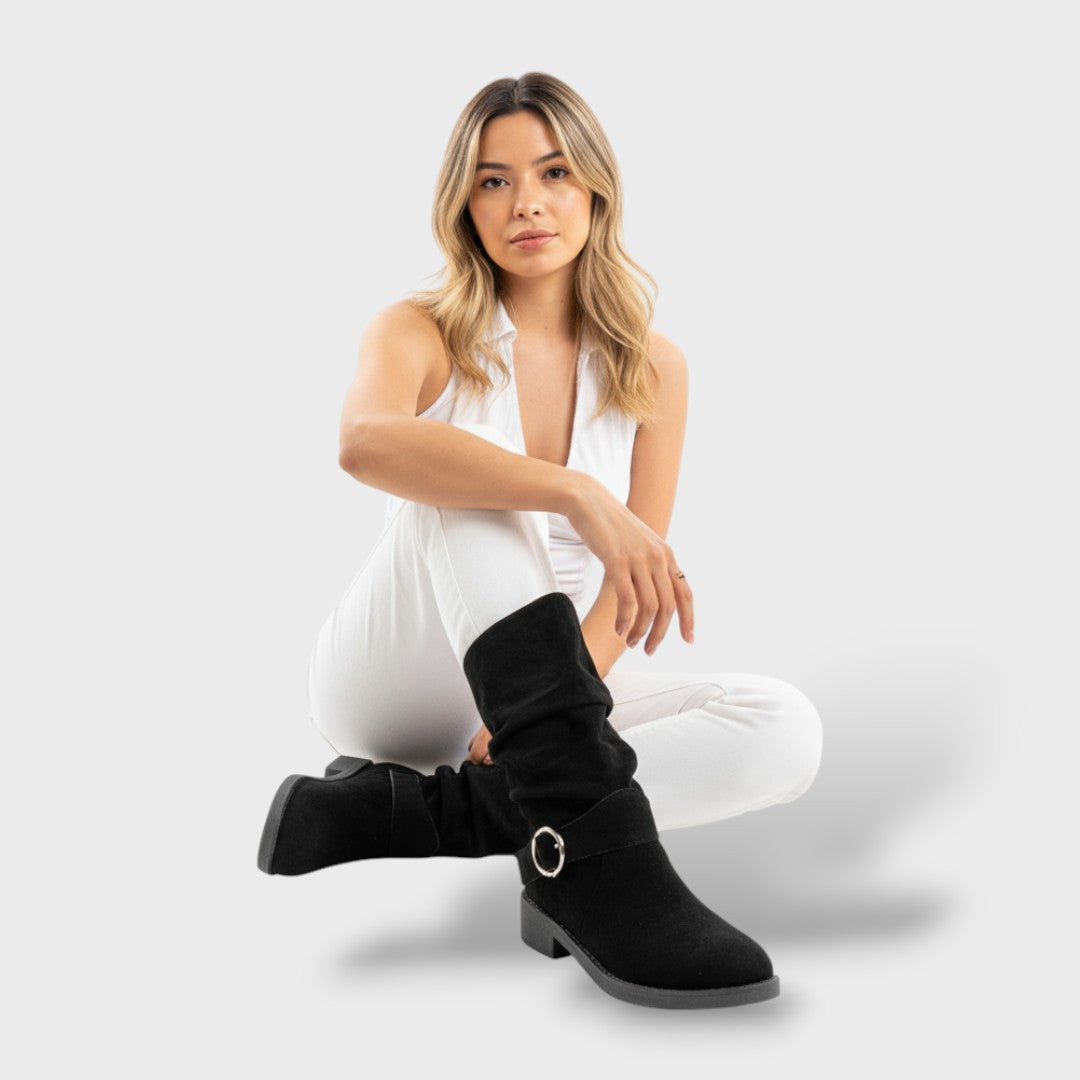 Botines de Gamuza Sintética con Tacón Grueso Estilo Cowboy