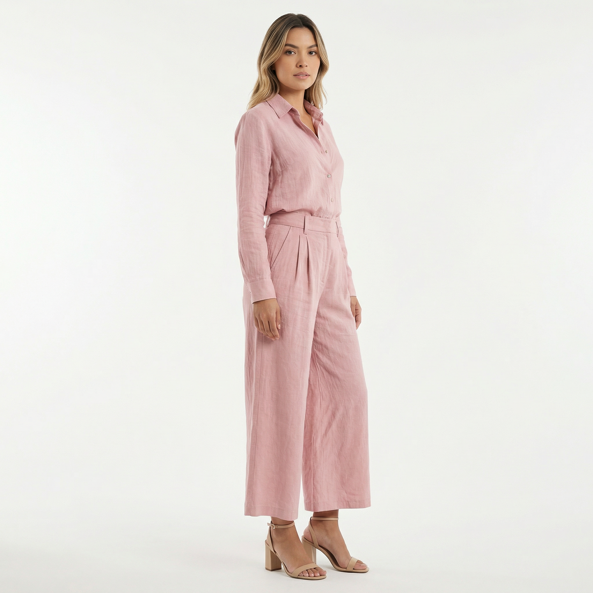 Conjunto Lino Rosa Pantalón Ancho