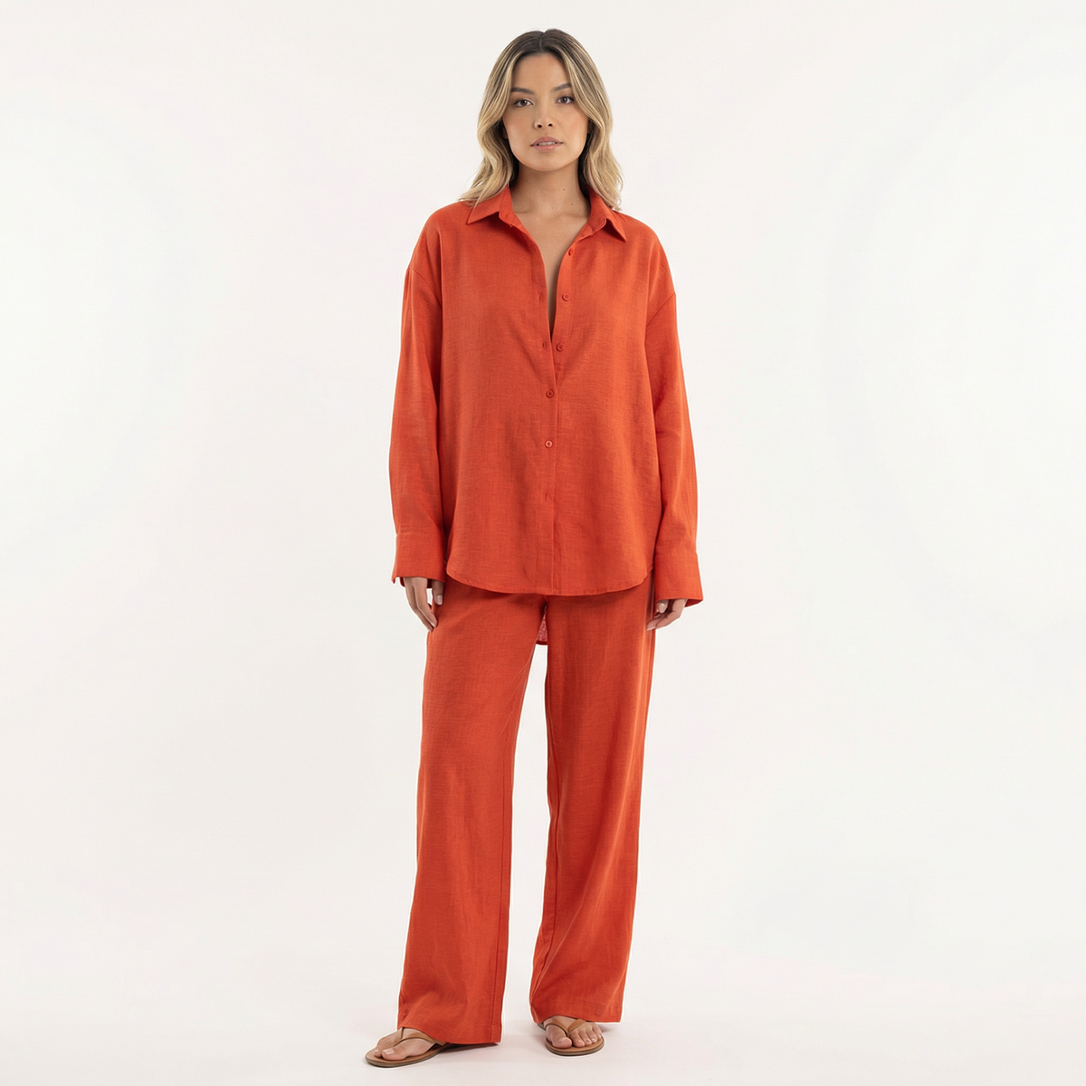 Conjunto de Lino Mujer Pantalón Ancho