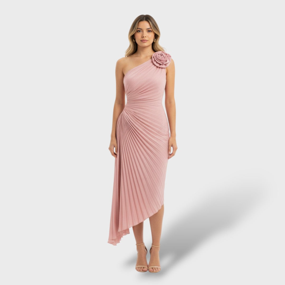Vestido Largo Asimétrico Plisado