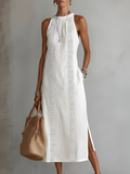 Vestido midi bordado Jimena con cuello mandarín