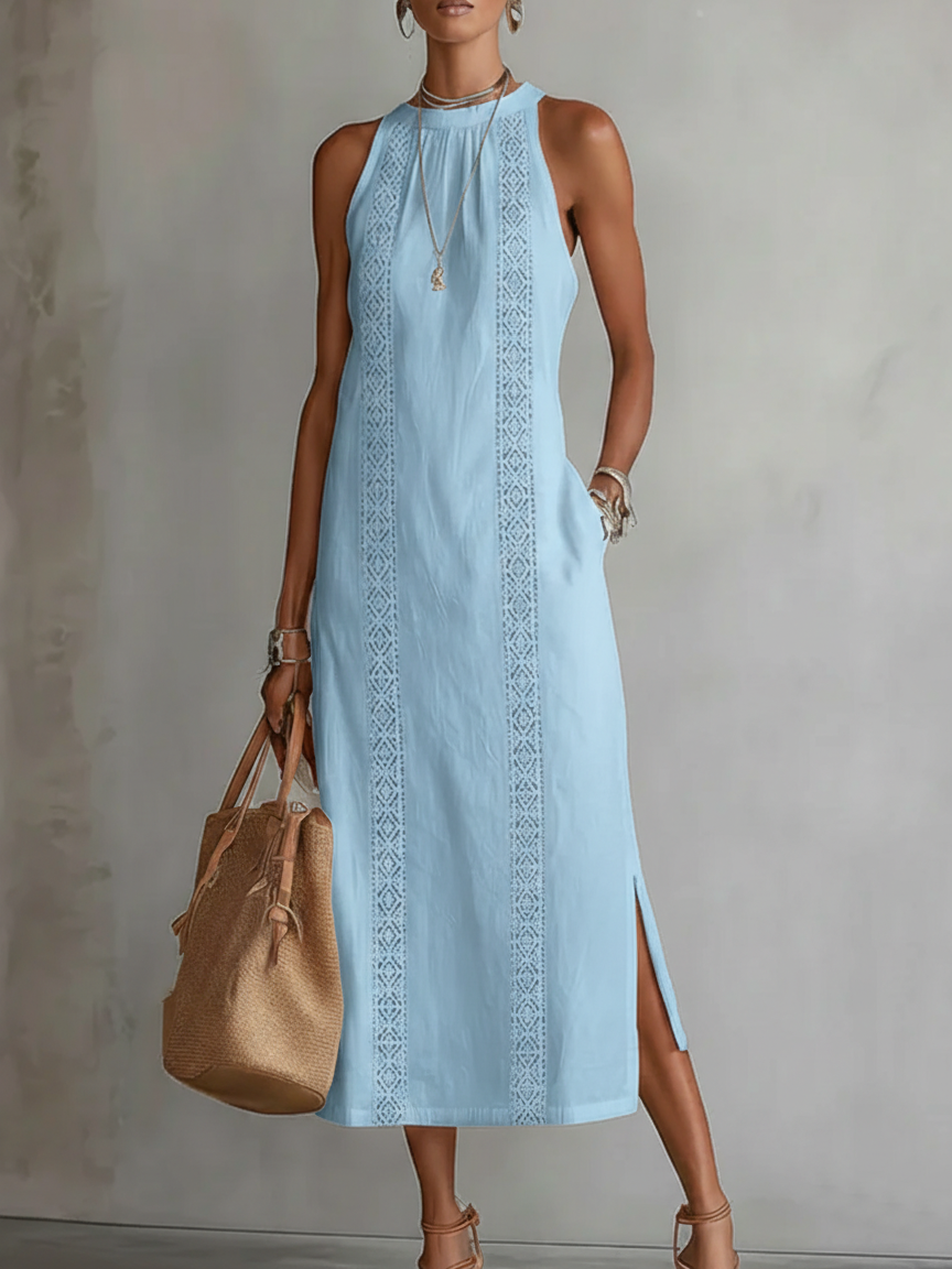 Vestido midi bordado Jimena con cuello mandarín