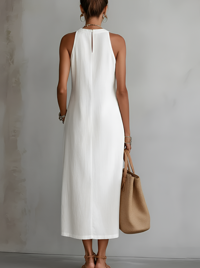 Vestido midi bordado Jimena con cuello mandarín