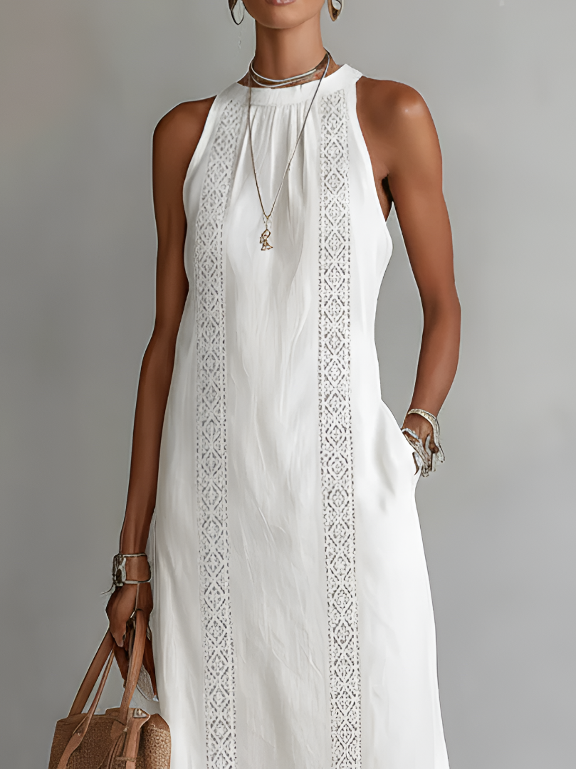 Vestido midi bordado Jimena con cuello mandarín